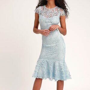 Light Blue Trumpet Mermaid Midi Dress